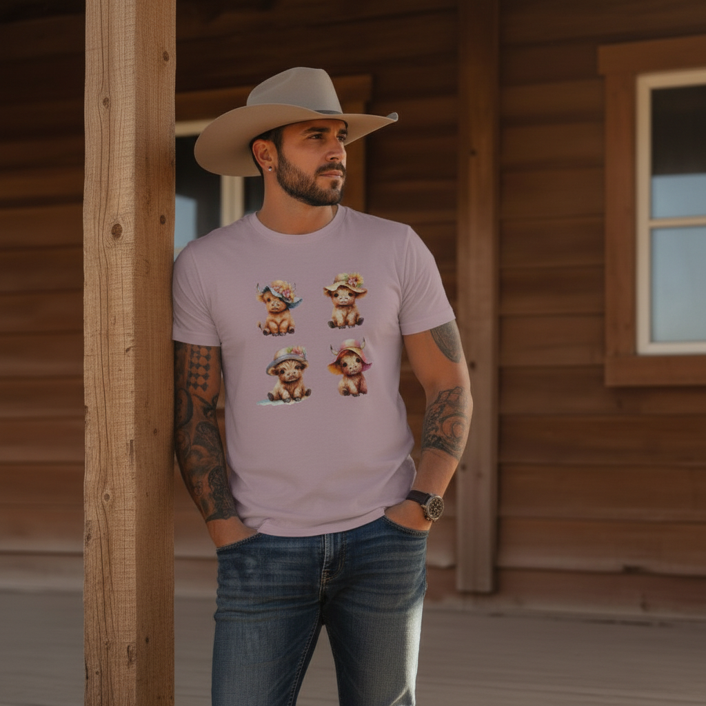 Adult Highland Cow Floral Hat Graphic Tee