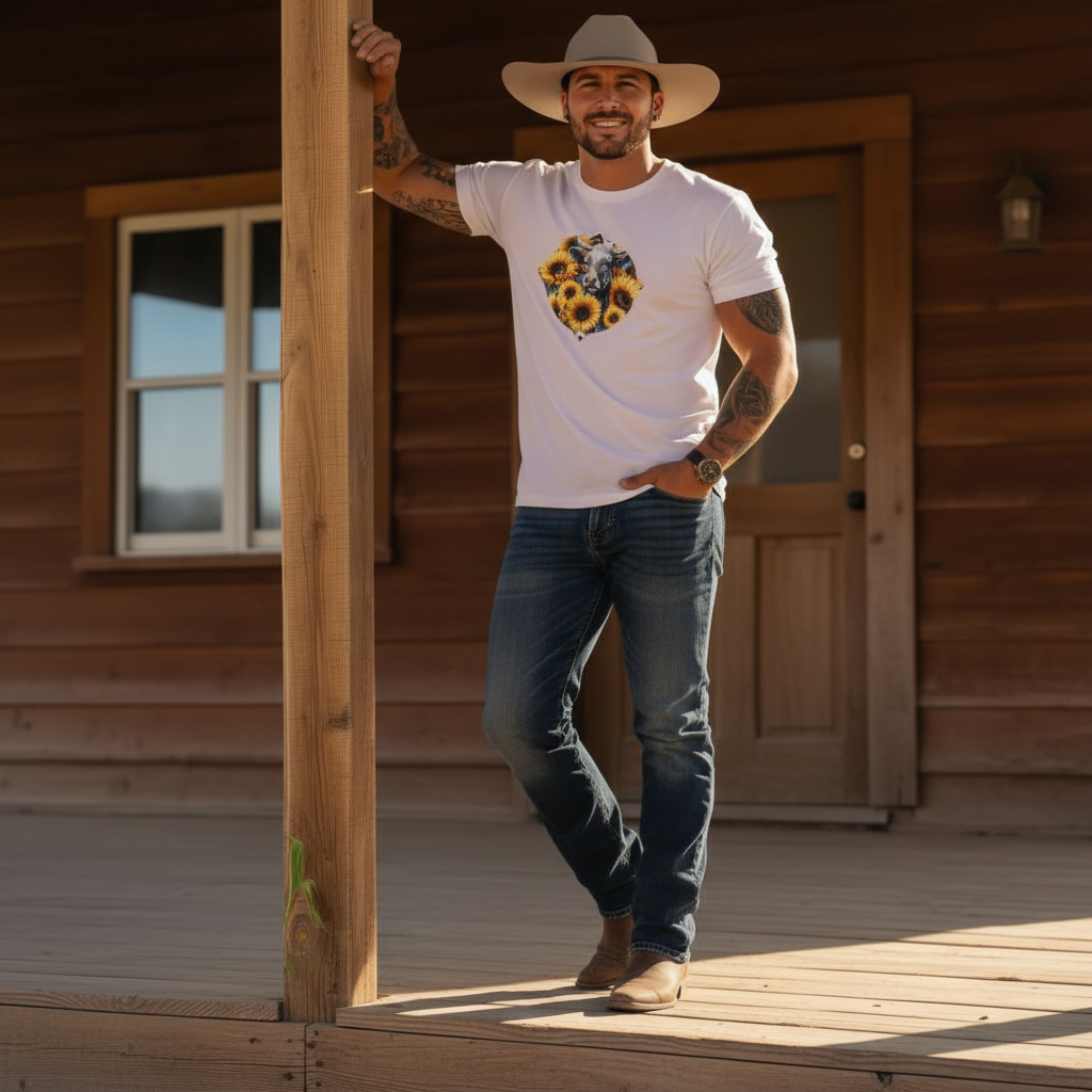 Adult Dairy Cow Sunflower Country Style Tee