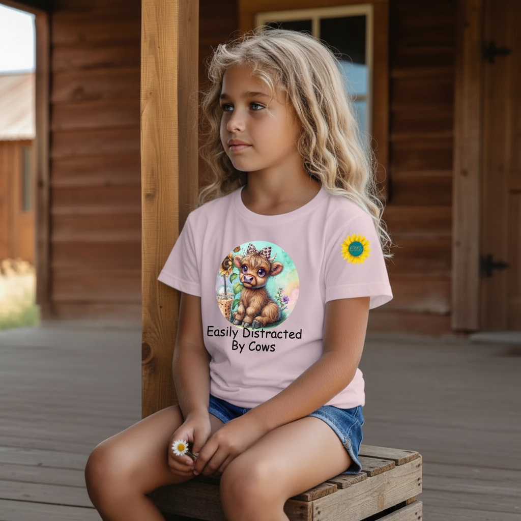 Easily Distracted By Cows Youth Graphic Tee
