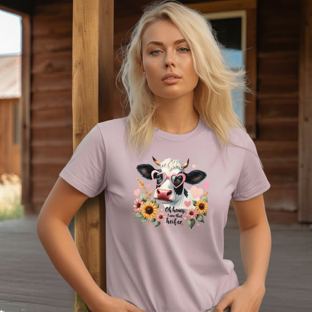 Adult Sassy Cow Floral Heart Sunglasses Graphic Tee