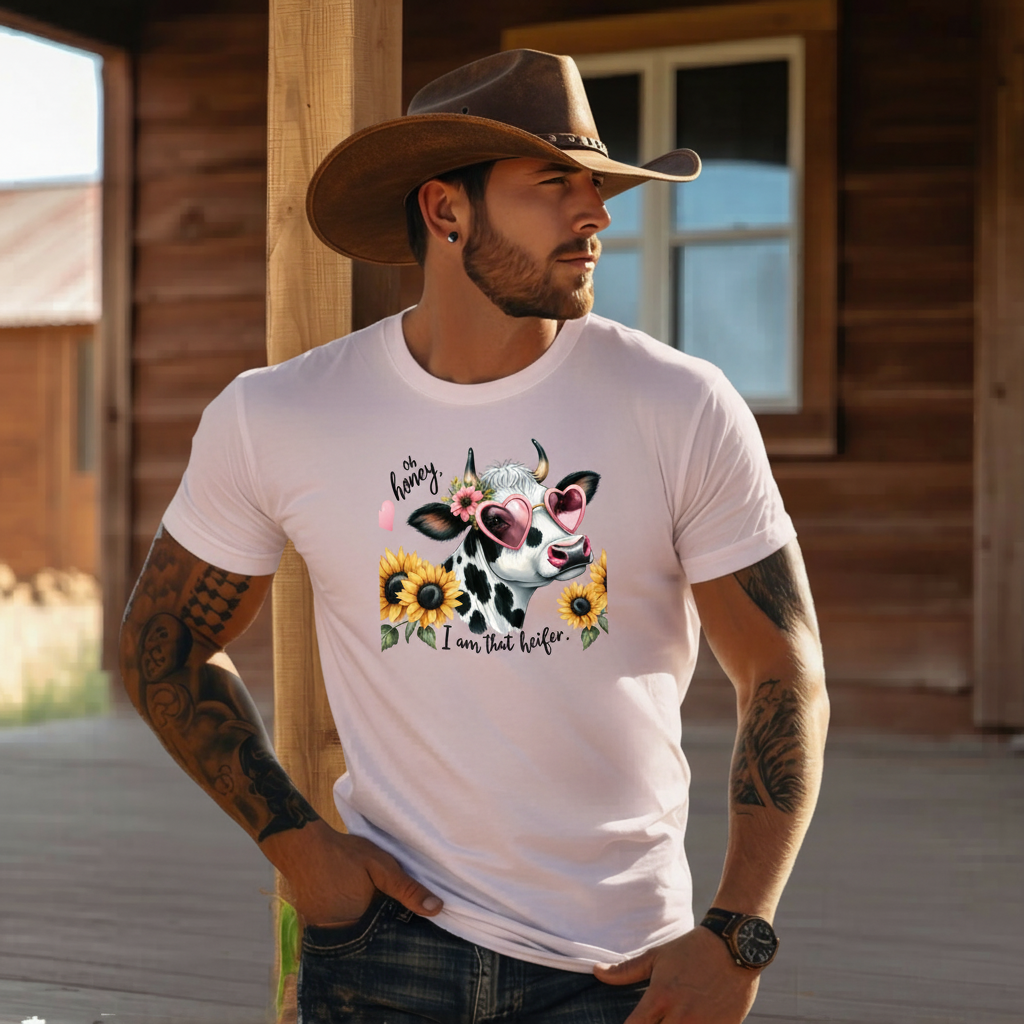 Adult Sassy Dairy Cow Floral Sunglasses Graphic Tee