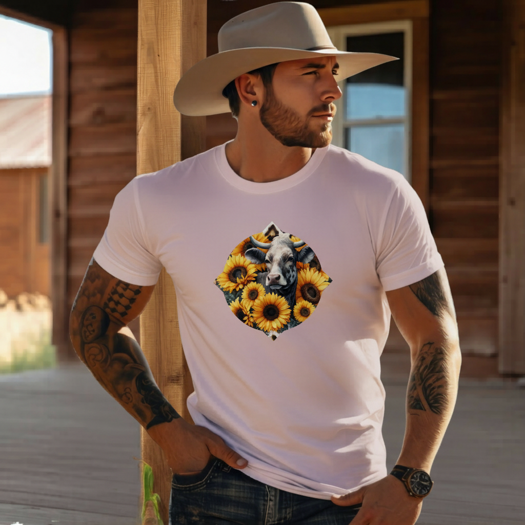 Adult Dairy Cow Sunflower Country Style Tee