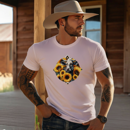 Adult Dairy Cow Sunflower Country Style Tee