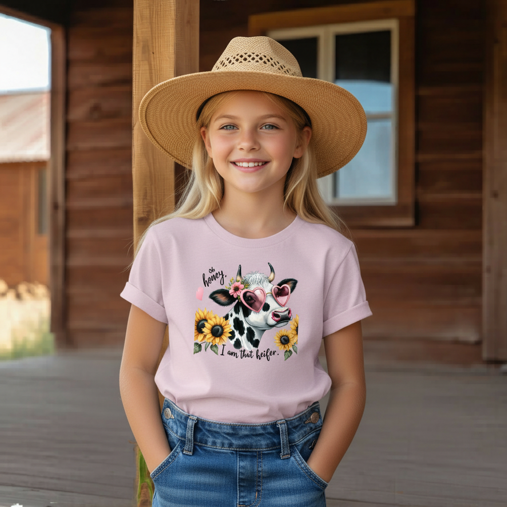 Oh Honey I Am That Heifer Youth Cowgirl Graphic Tee