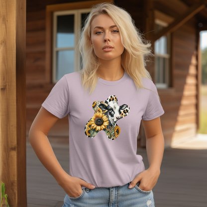 Adult Dairy Cow Sunflower Western Graphic Tee