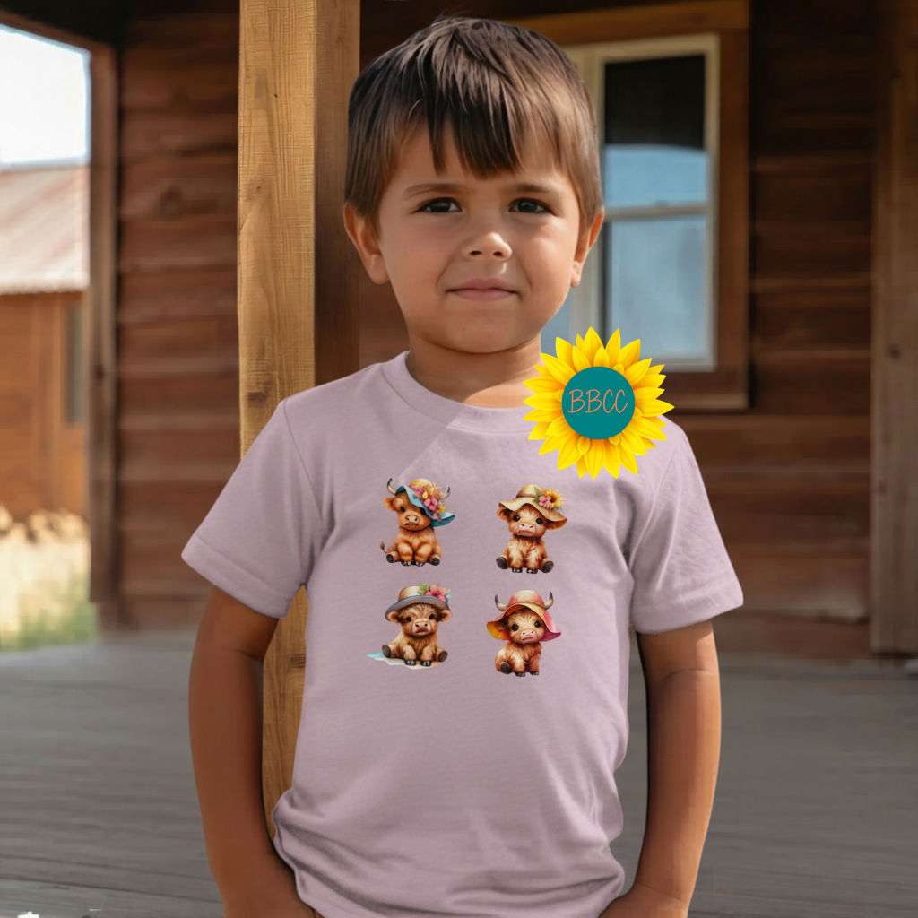 Highland Cow Summer Hats Youth Graphic Tee