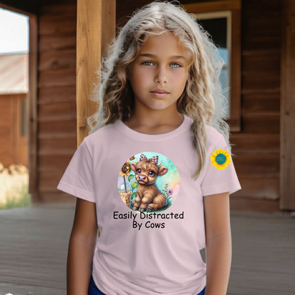 Easily Distracted By Cows Youth Graphic Tee