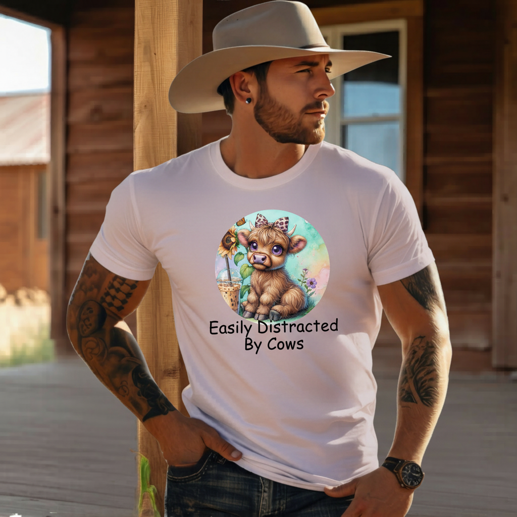 Adult Easily Distracted By Cows Graphic Tee