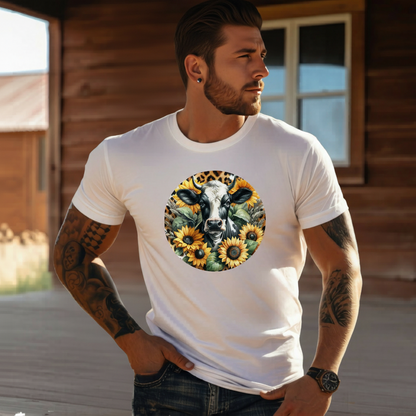 DAdult airy Cow Sunflower Circle Graphic Tee