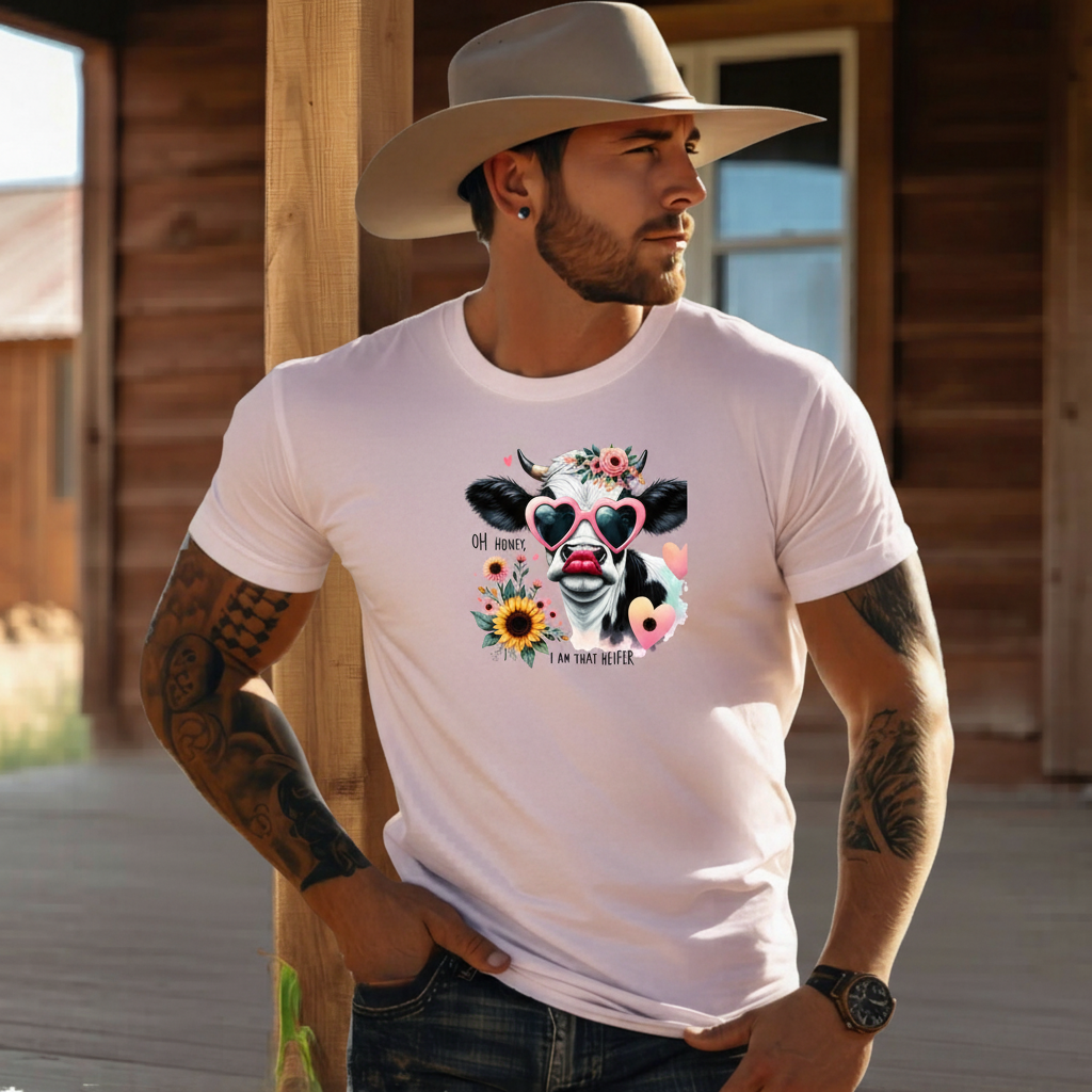 Adult Sassy Cow Heart Sunglasses Floral Graphic Tee
