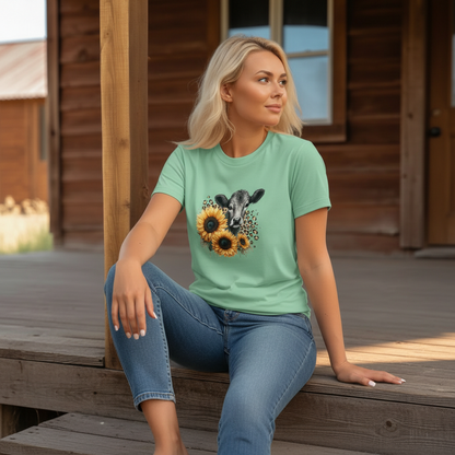 Adult Dairy Cow Sunflower Graphic Tee