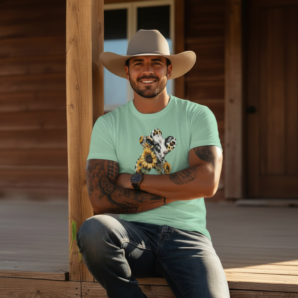 Adult Dairy Cow Sunflower Western Graphic Tee