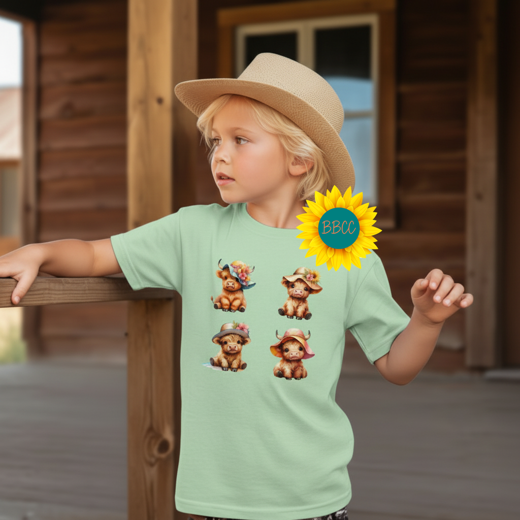 Highland Cow Summer Hats Youth Graphic Tee