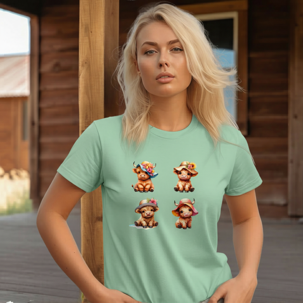 Adult Highland Cow Floral Hat Graphic Tee