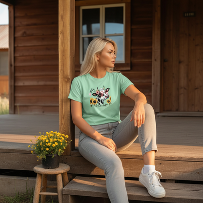Adult Sassy Dairy Cow Floral Sunglasses Graphic Tee