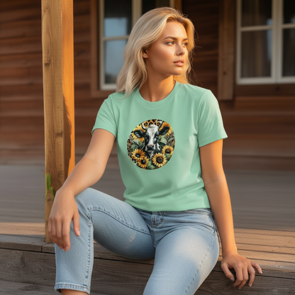 DAdult airy Cow Sunflower Circle Graphic Tee