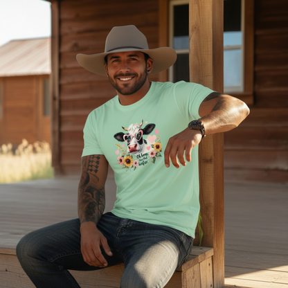 Adult Sassy Cow Floral Heart Sunglasses Graphic Tee