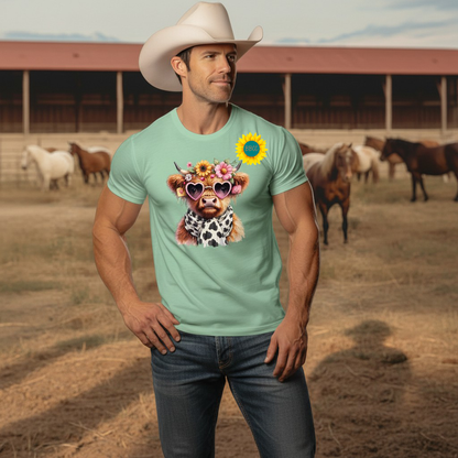 Adult Highland Cow Floral Sunglasses Graphic Tee