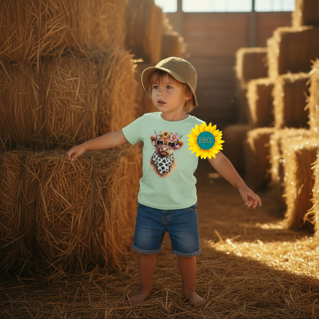 Highland Cow Floral Sunglasses Youth Graphic Tee