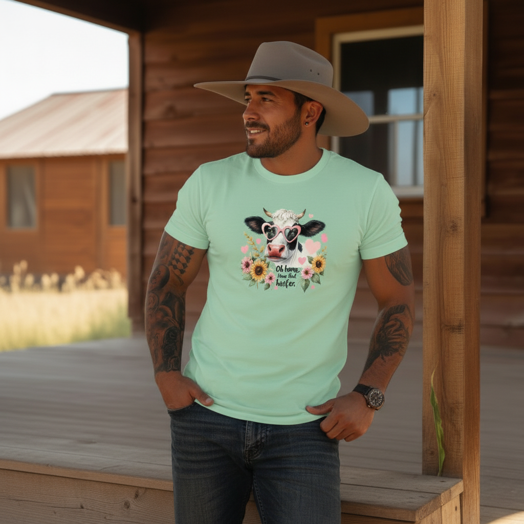 Adult Sassy Cow Floral Heart Sunglasses Graphic Tee