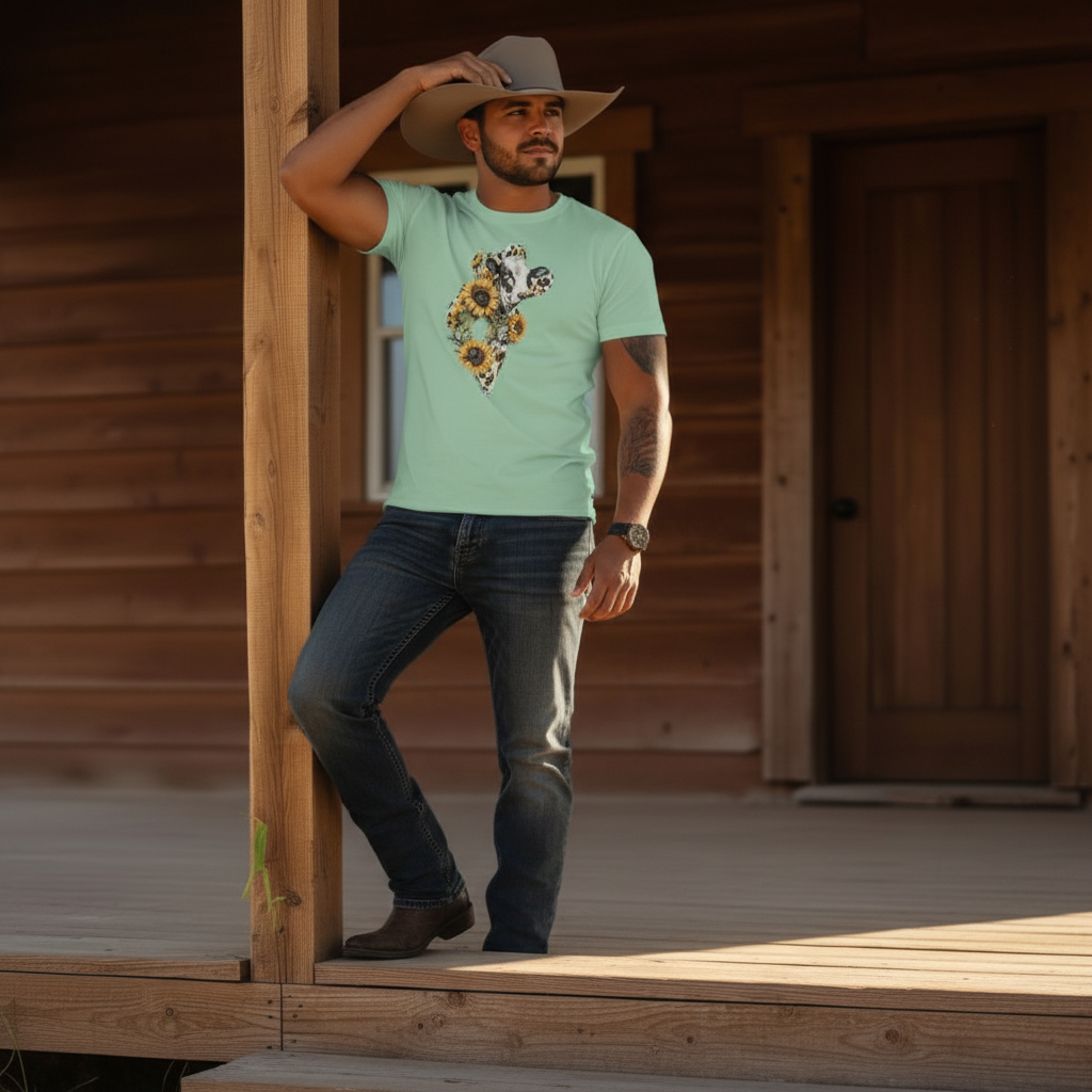 Adult Dairy Cow Sunflower Western Graphic Tee