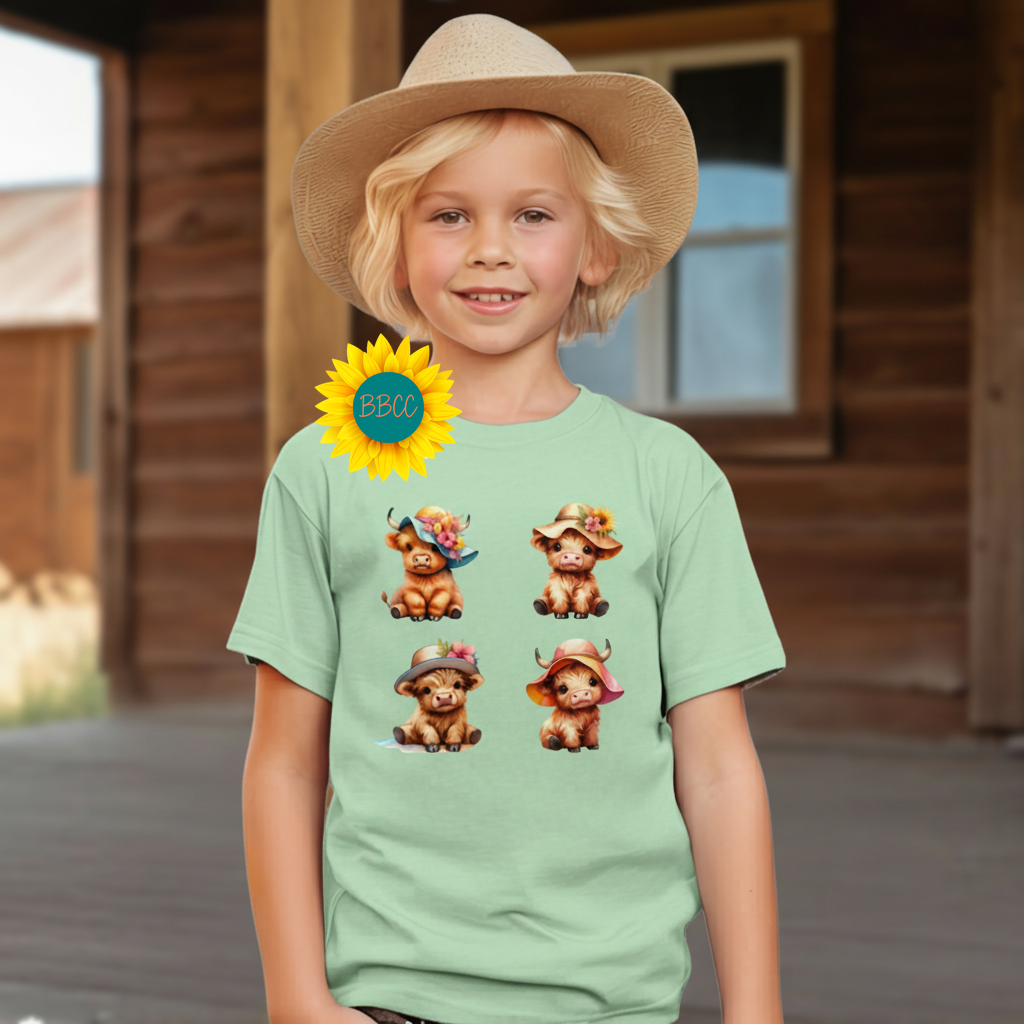 Highland Cow Summer Hats Youth Graphic Tee