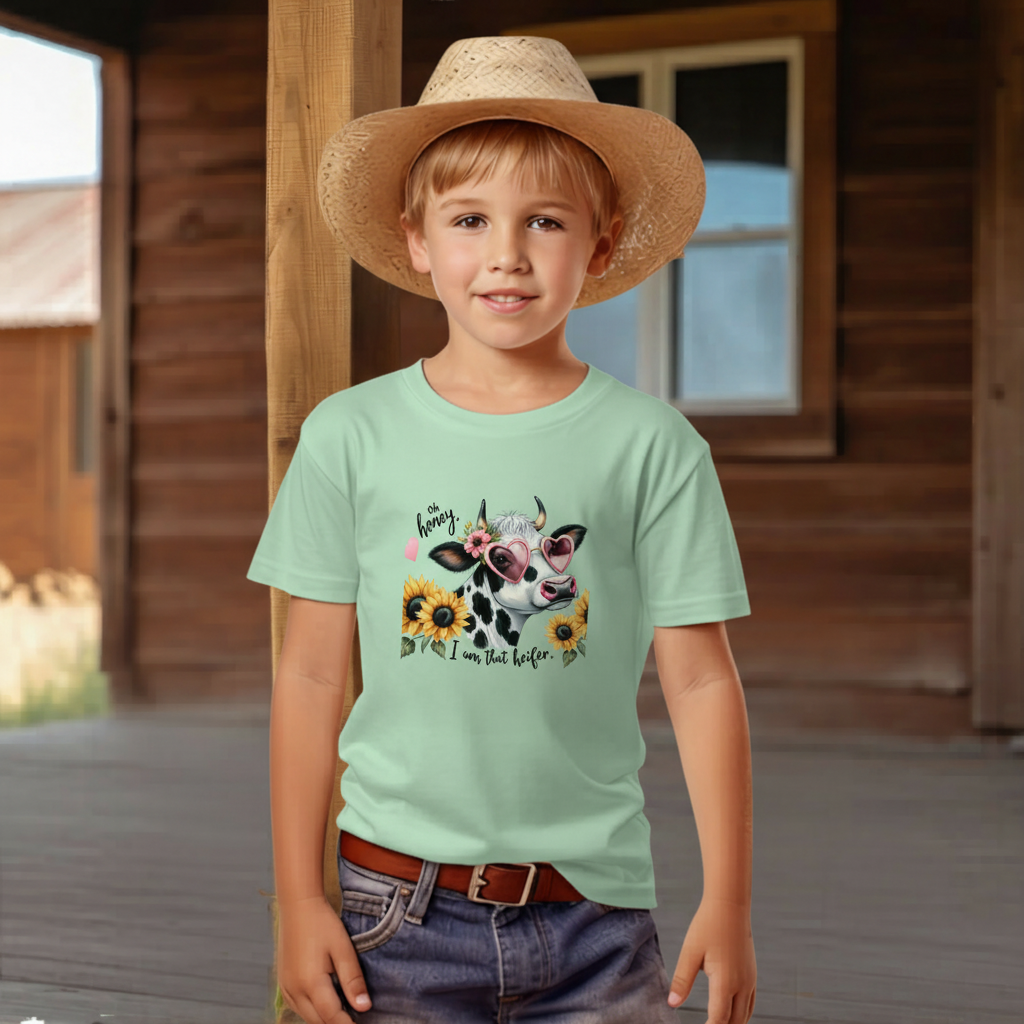 Oh Honey I Am That Heifer Youth Cowgirl Graphic Tee