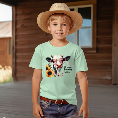 Oh Honey I Am That Heifer Youth Graphic Tee – Cute Cow Sunglasses Shirt