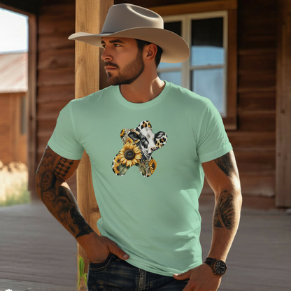 Adult Dairy Cow Sunflower Western Graphic Tee