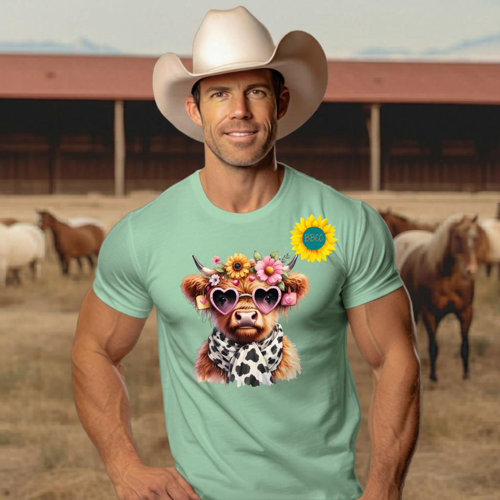 Adult Highland Cow Floral Sunglasses Graphic Tee