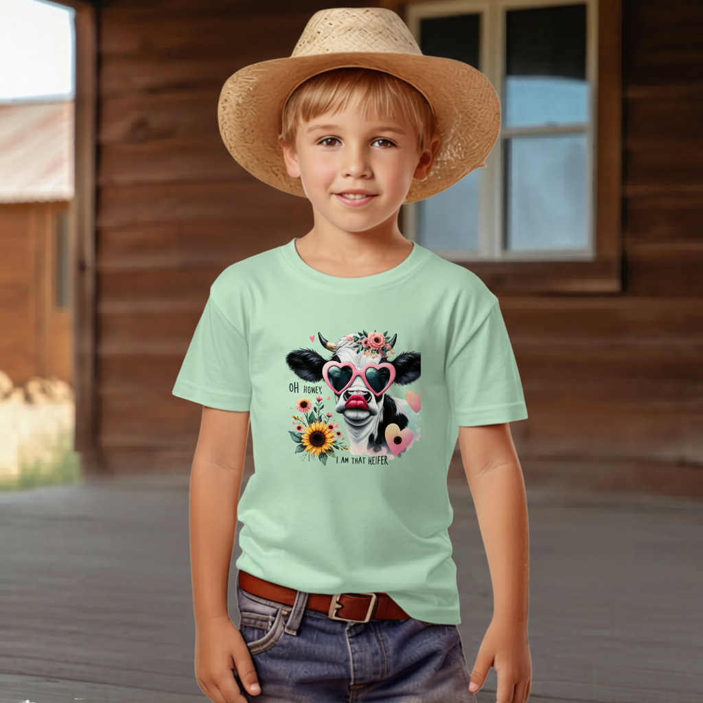 Oh Honey I Am That Heifer Youth Cow Graphic Tee