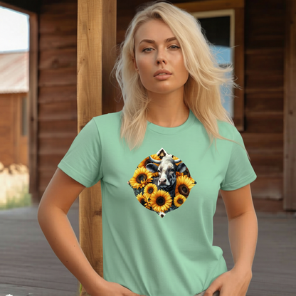 Adult Dairy Cow Sunflower Country Style Tee