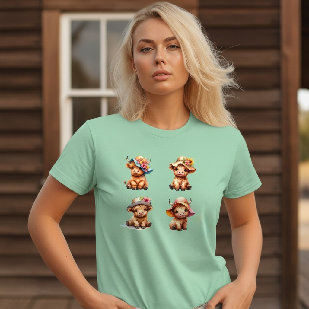 Adult Highland Cow Floral Hat Graphic Tee