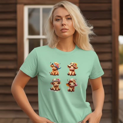 Adult Highland Cow Floral Hat Graphic Tee
