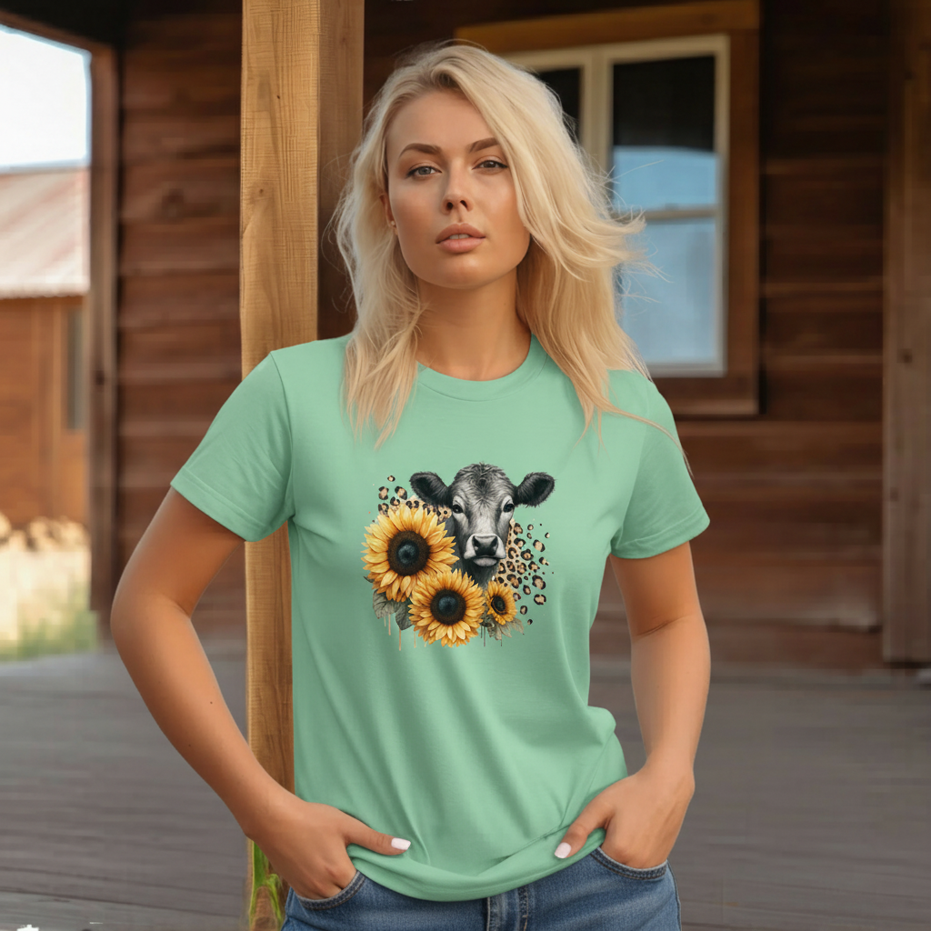Adult Dairy Cow Sunflower Graphic Tee