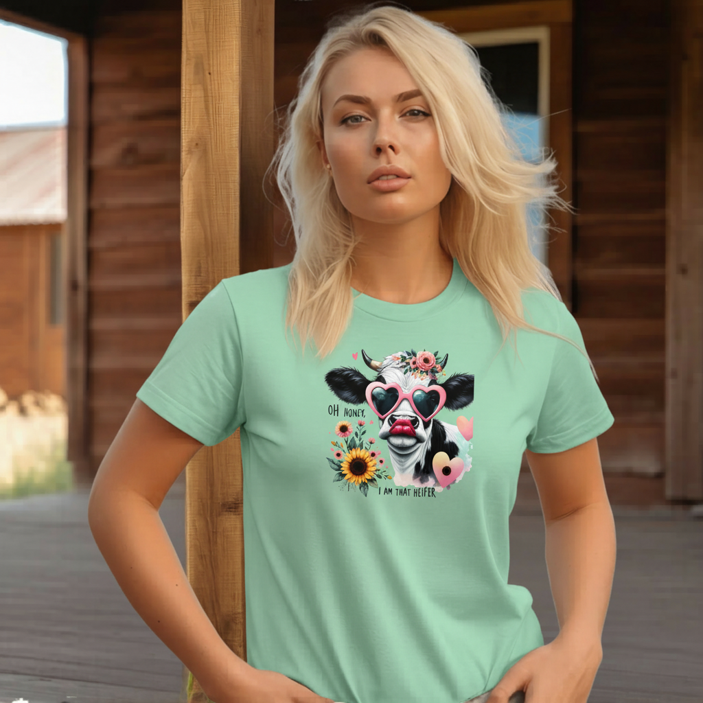 Adult Sassy Cow Heart Sunglasses Floral Graphic Tee