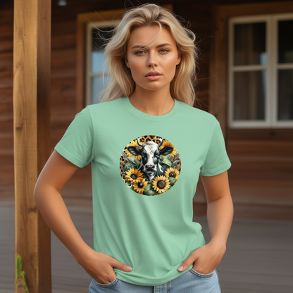 DAdult airy Cow Sunflower Circle Graphic Tee