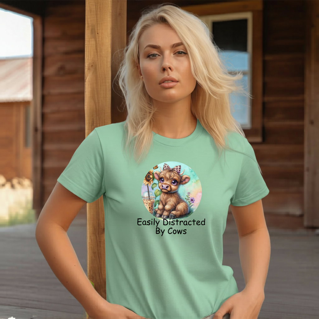Adult Easily Distracted By Cows Graphic Tee