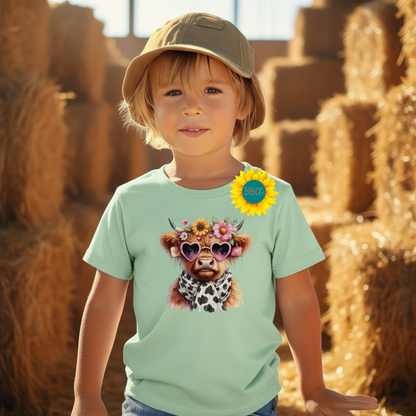 Highland Cow Floral Sunglasses Youth Graphic Tee