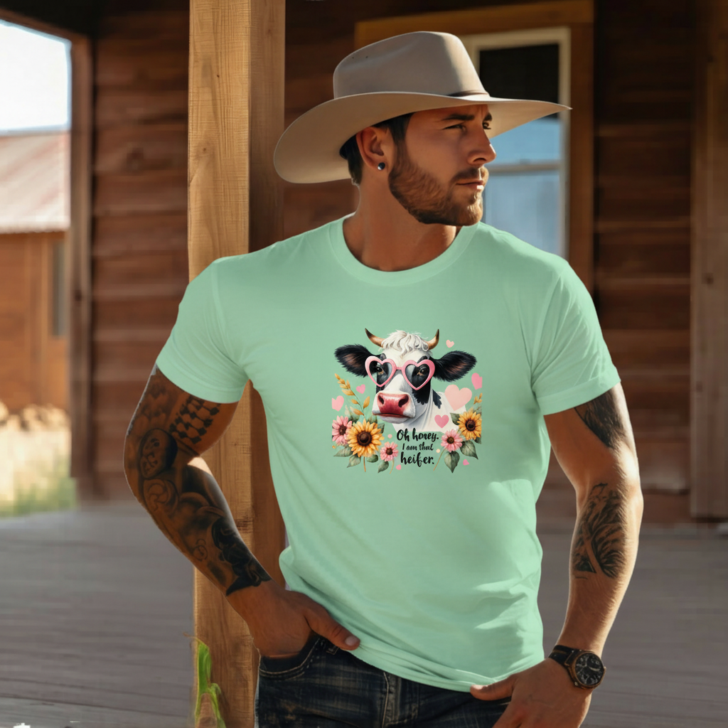 Adult Sassy Cow Floral Heart Sunglasses Graphic Tee