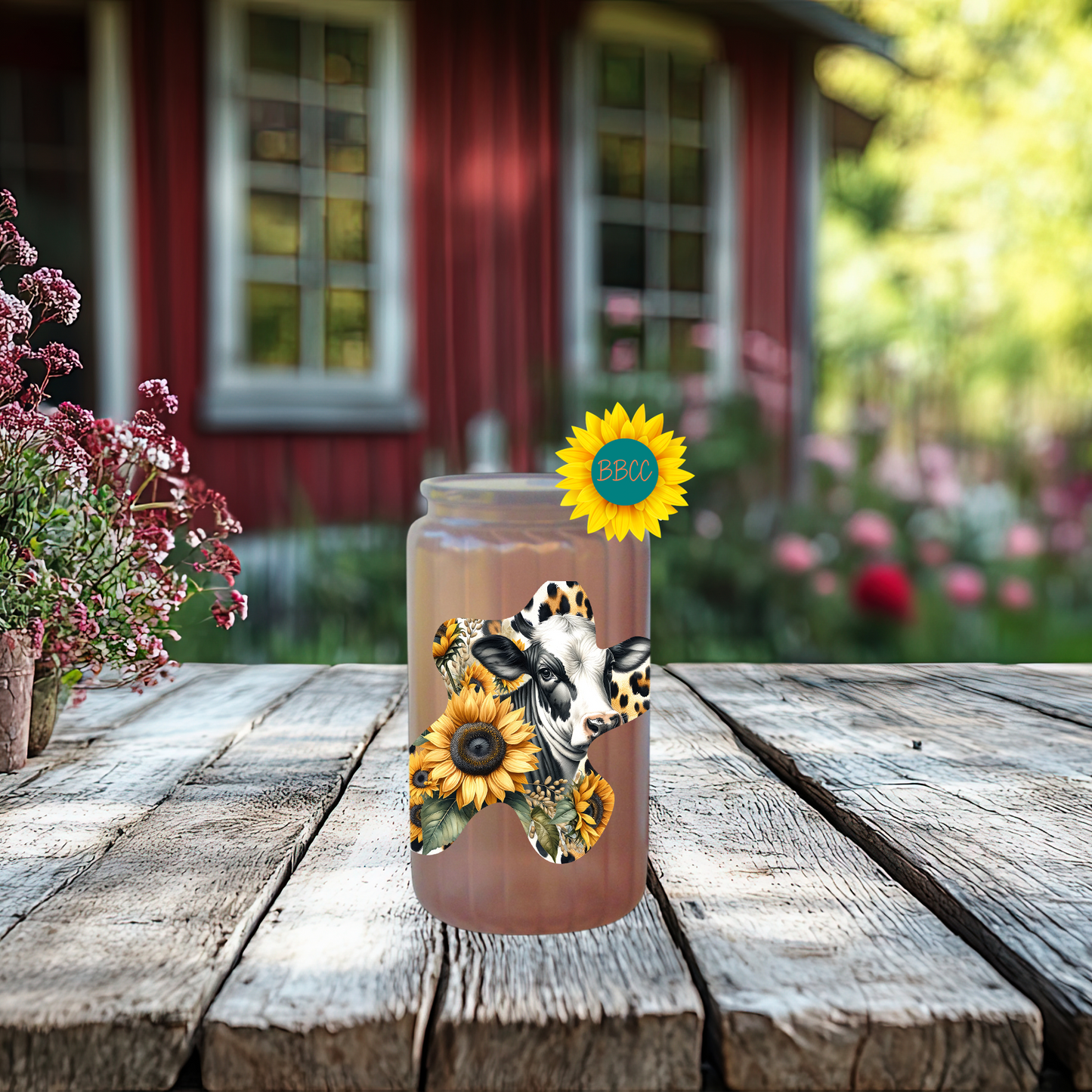 16oz Sunflower Cow Cutout Glass Tumbler