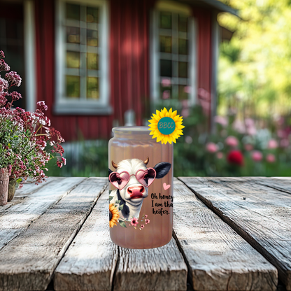 16oz Glass Tumbler – That Heifer Cow with Heart Glasses