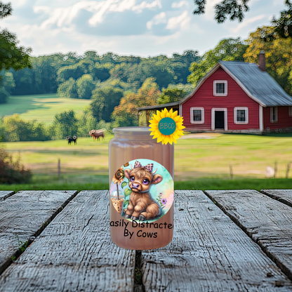 16oz Glass Tumbler – Easily Distracted by Cows