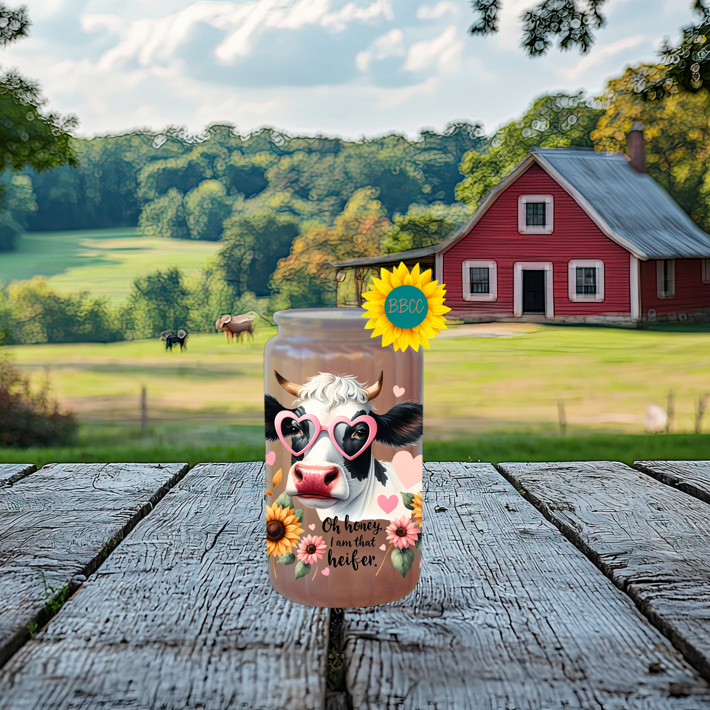 16oz Glass Tumbler – Oh Honey I Am That Heifer Cow
