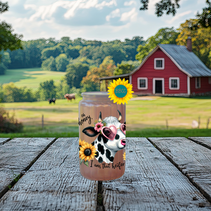 16oz Glass Tumbler – Sassy Cow Oh Honey That Heifer Design