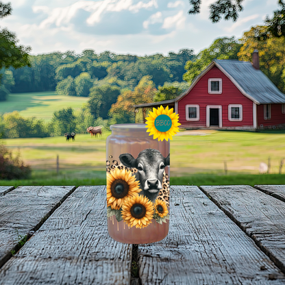 16oz Sunflower Cow Glass Tumbler