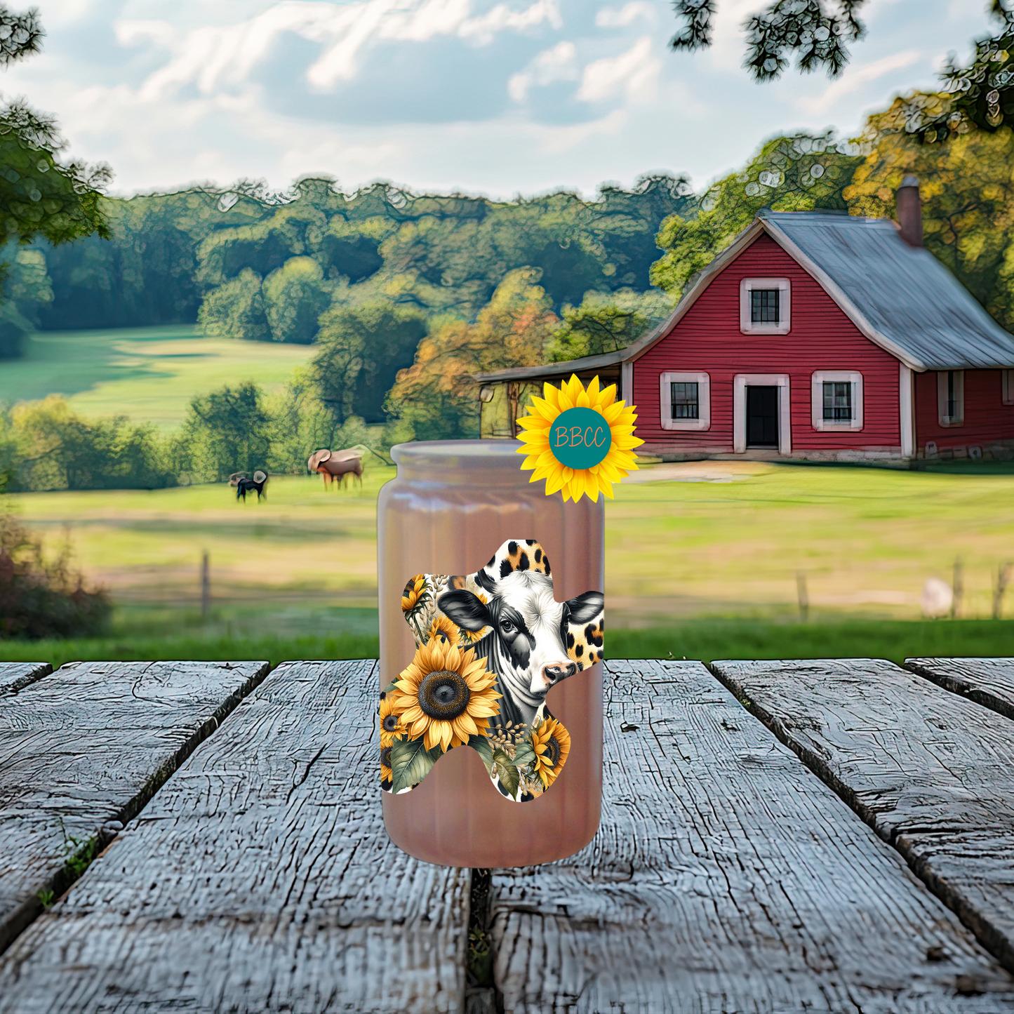 16oz Sunflower Cow Cutout Glass Tumbler