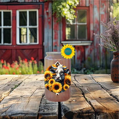 16oz Sunflower Cow Circle Glass Tumbler
