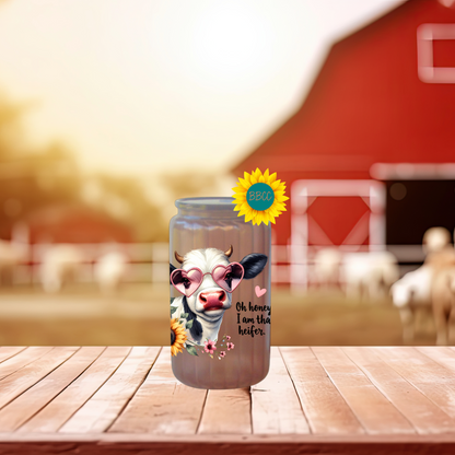 16oz Glass Tumbler – That Heifer Cow with Heart Glasses