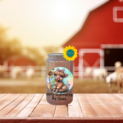 16oz Glass Tumbler – Easily Distracted by Cows